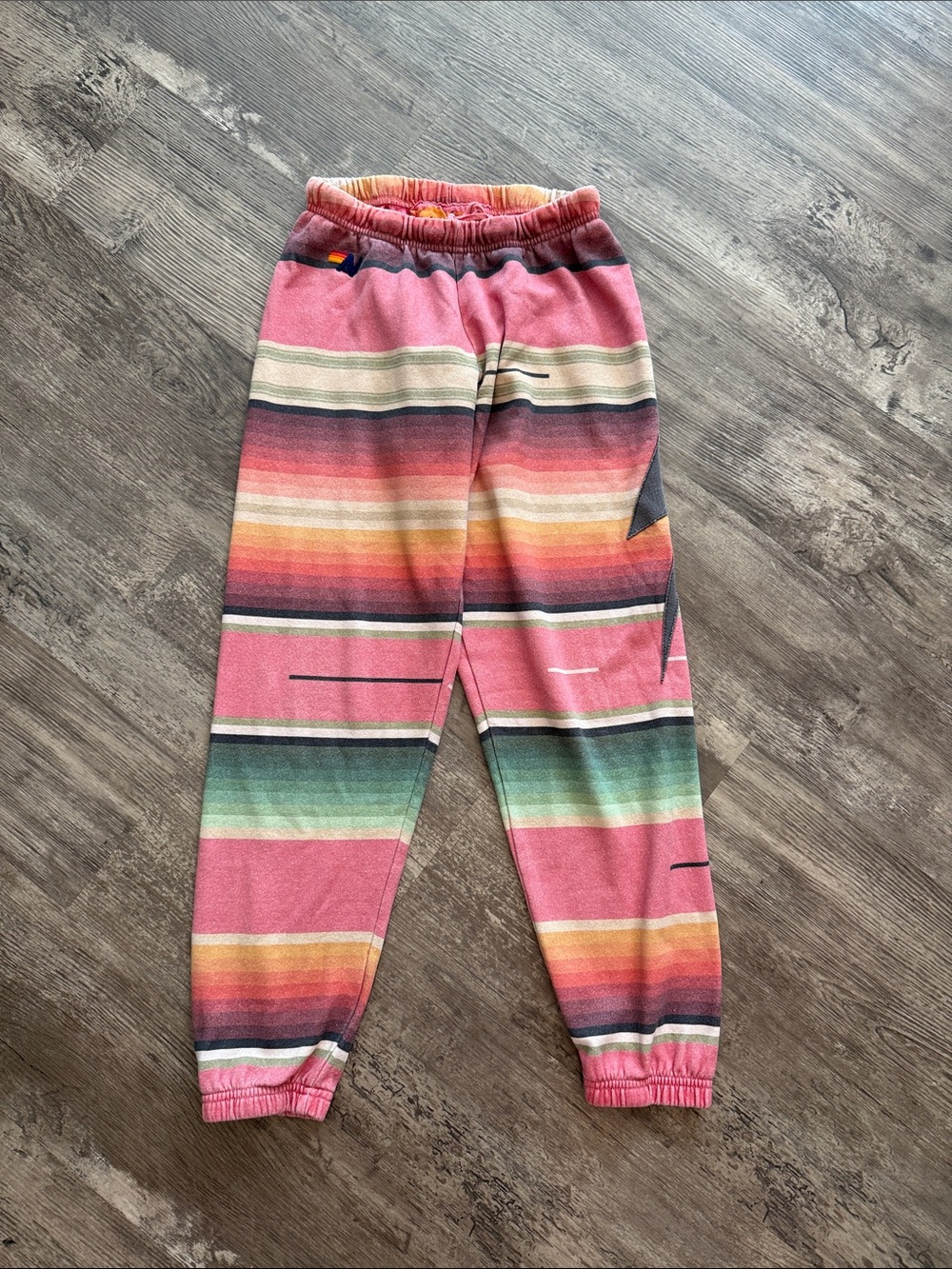 Aviator Nation Multicolor Pink Serape Y2K Rainbow Striped Jogger Grey Bolt